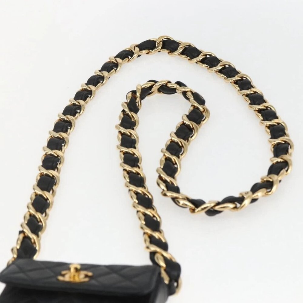 CHANEL Chain Mini Matelasse 11 Shoulder Bag Lamb Skin Black CC Auth 158892SM - Picture 9 of 16